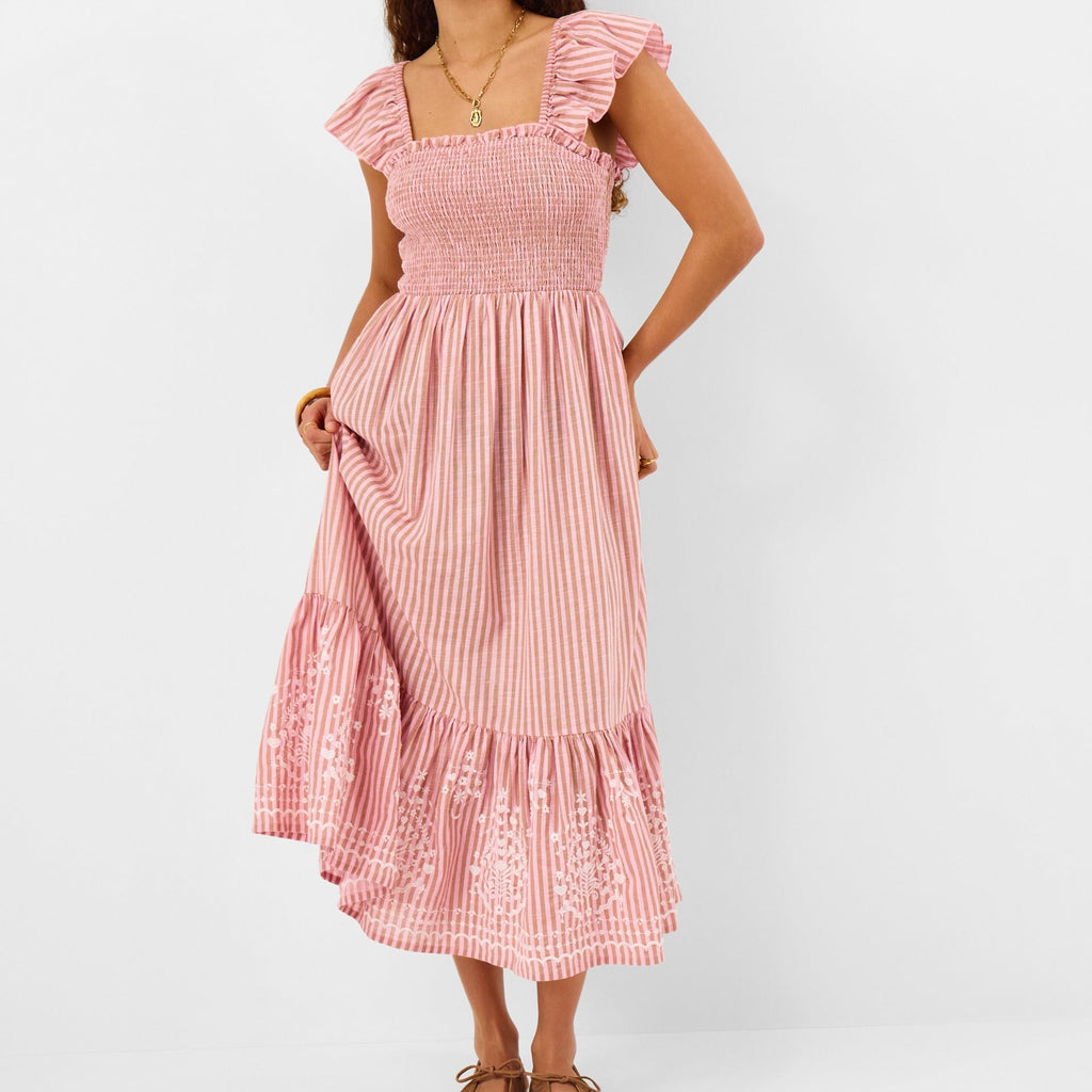 Embroidered Stripe Midi Dress