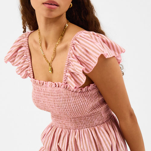 Embroidered Stripe Midi Dress