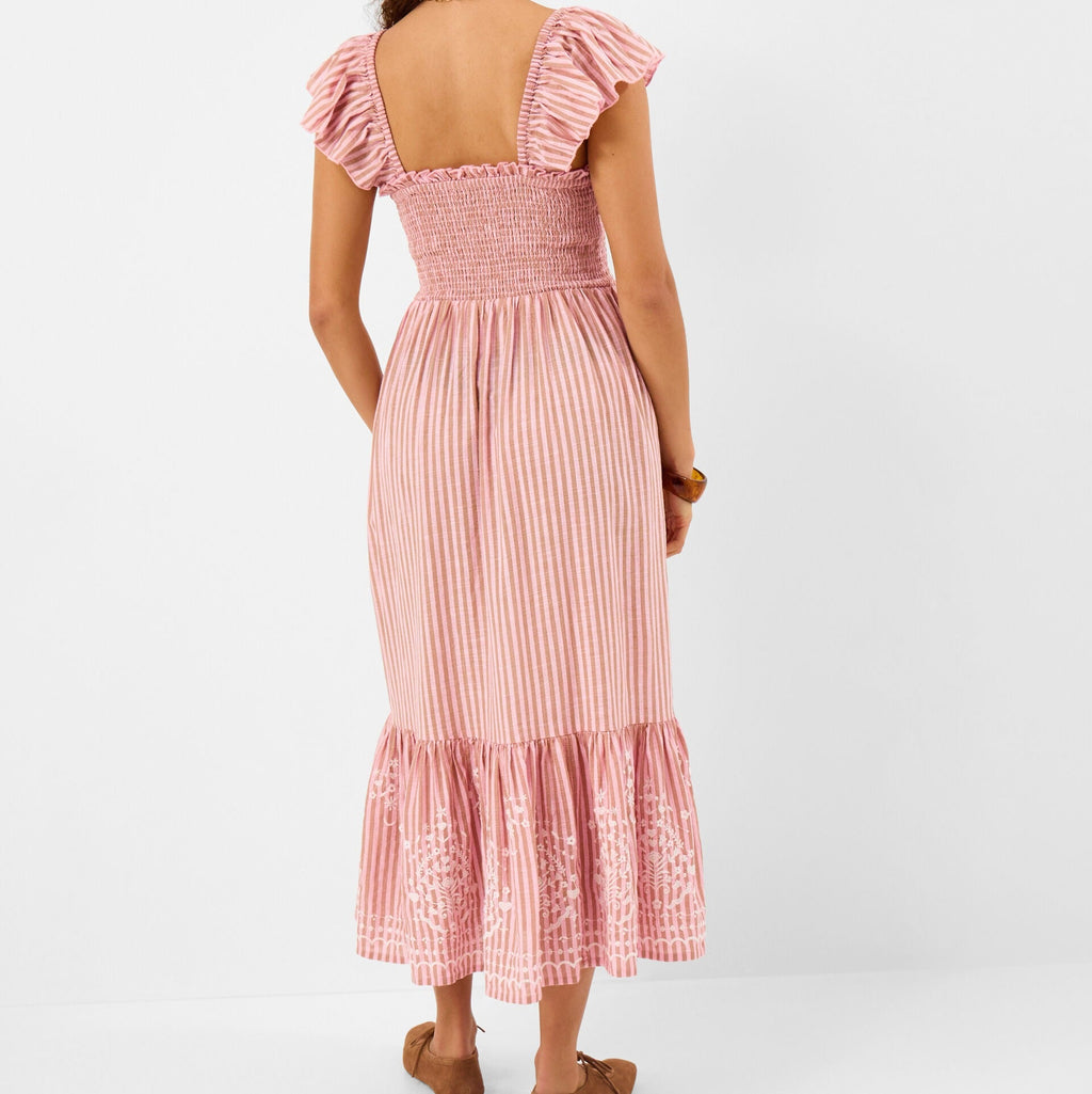 Embroidered Stripe Midi Dress