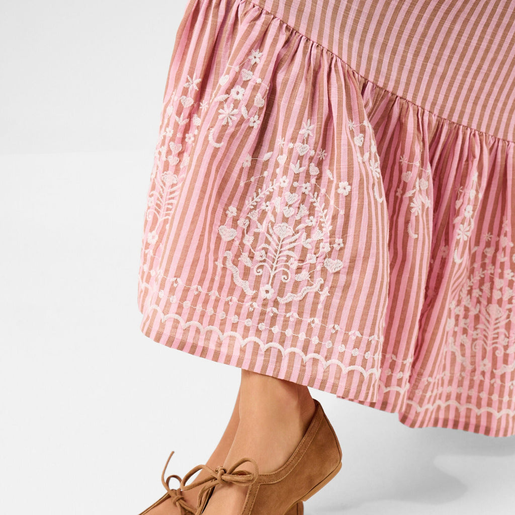 Embroidered Stripe Midi Dress
