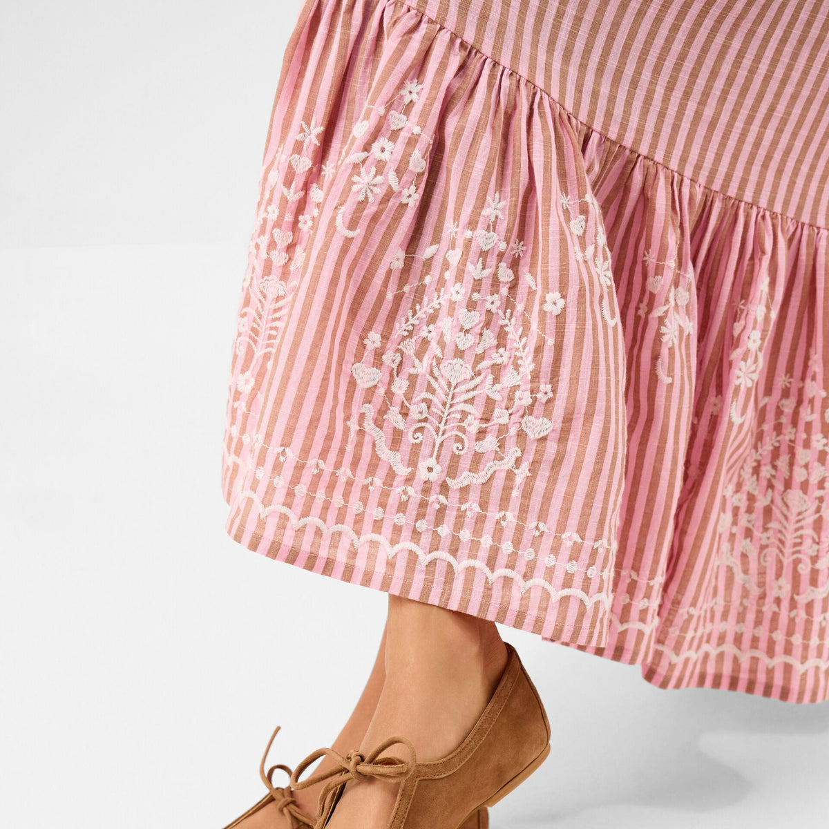Embroidered Stripe Midi Dress