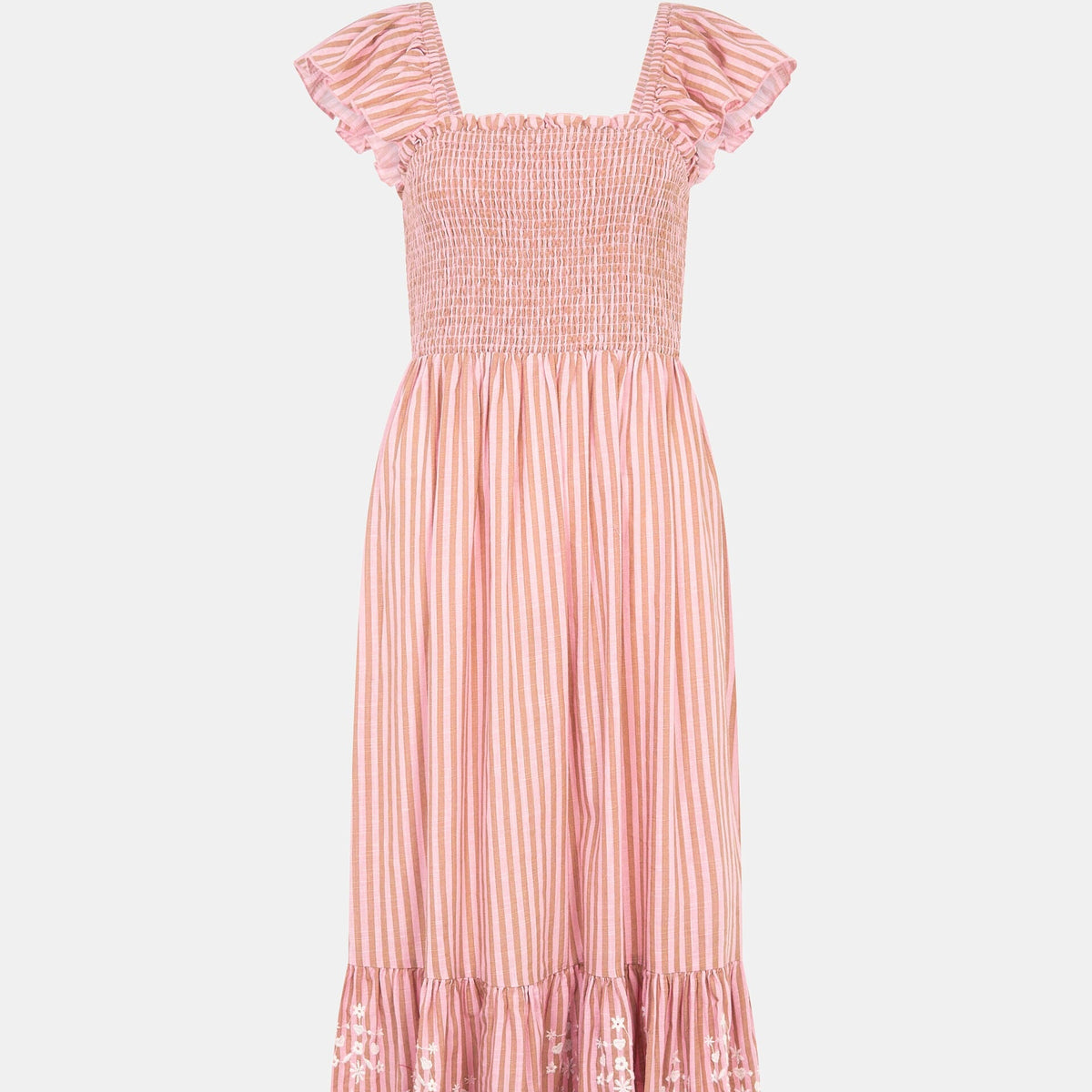 Embroidered Stripe Midi Dress