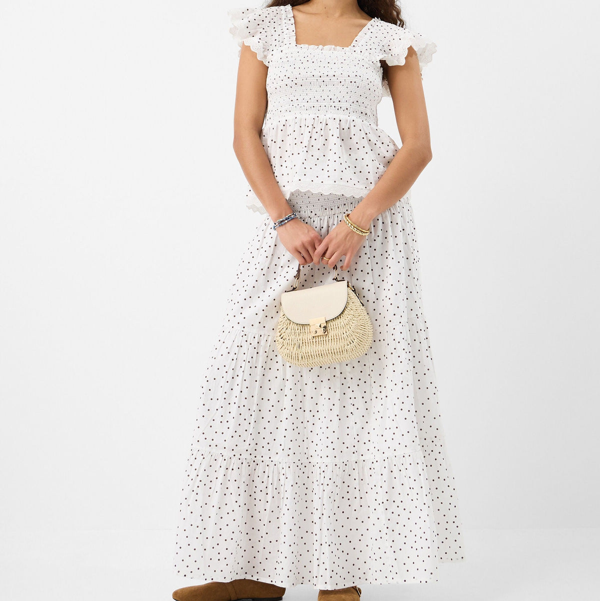 Frill Polka Dot Smocked Top