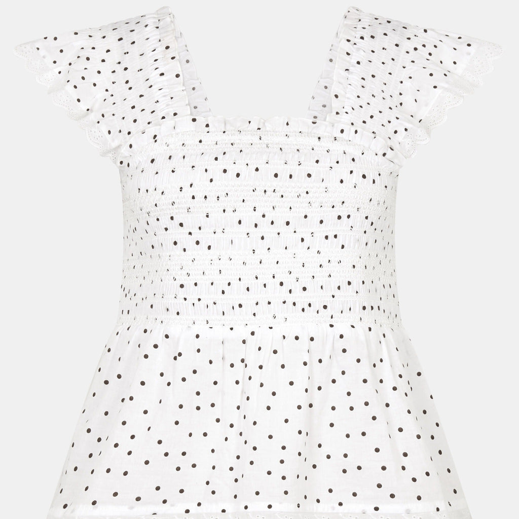Frill Polka Dot Smocked Top