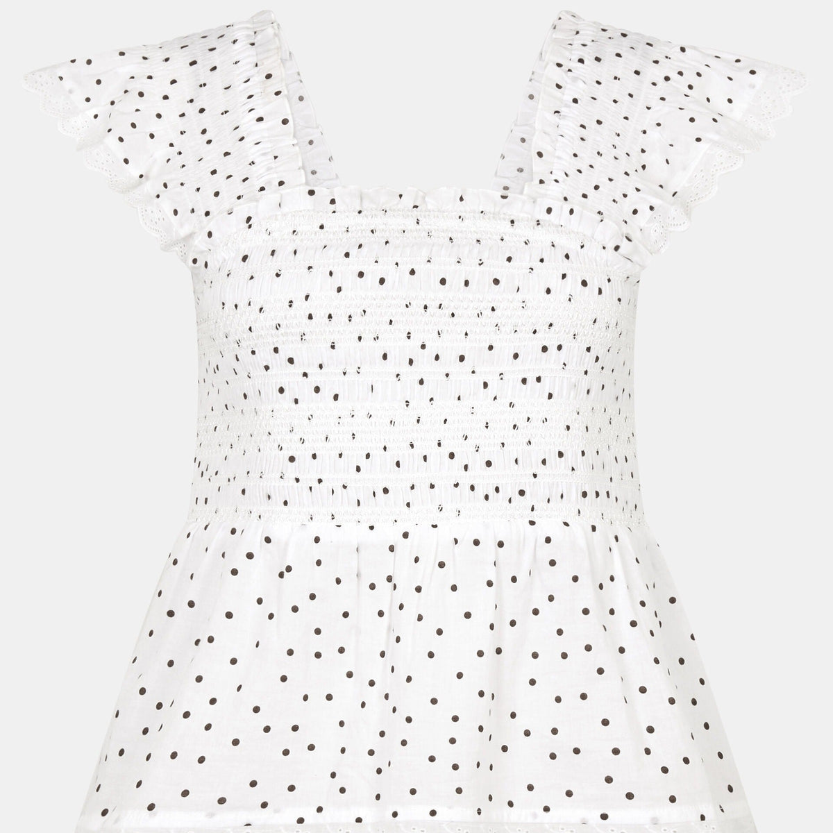 Frill Polka Dot Smocked Top
