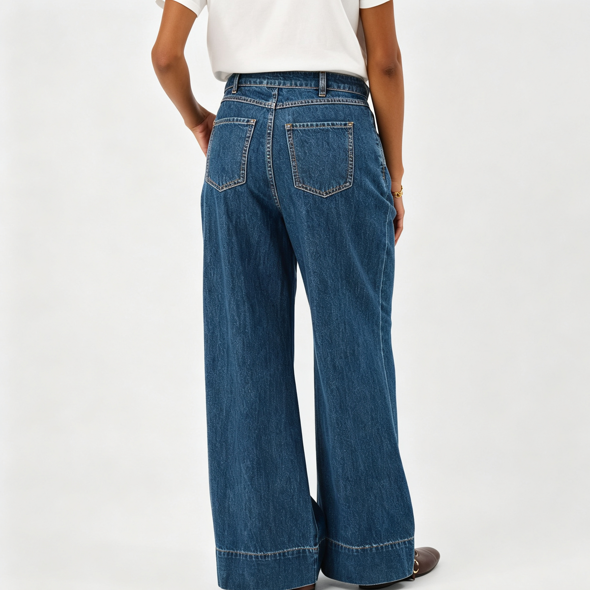 Pleat Waist Wide Leg Jeans