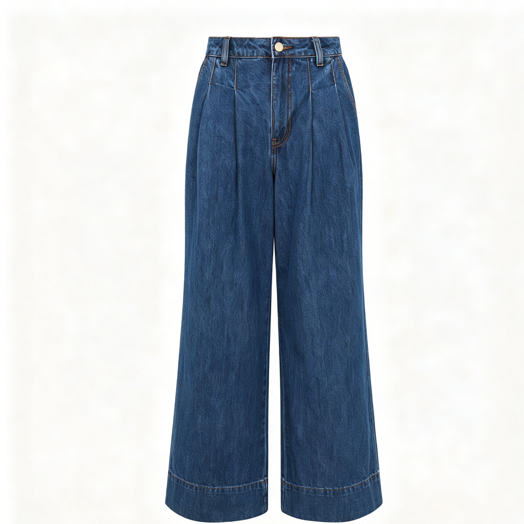 Pleat Waist Wide Leg Jeans