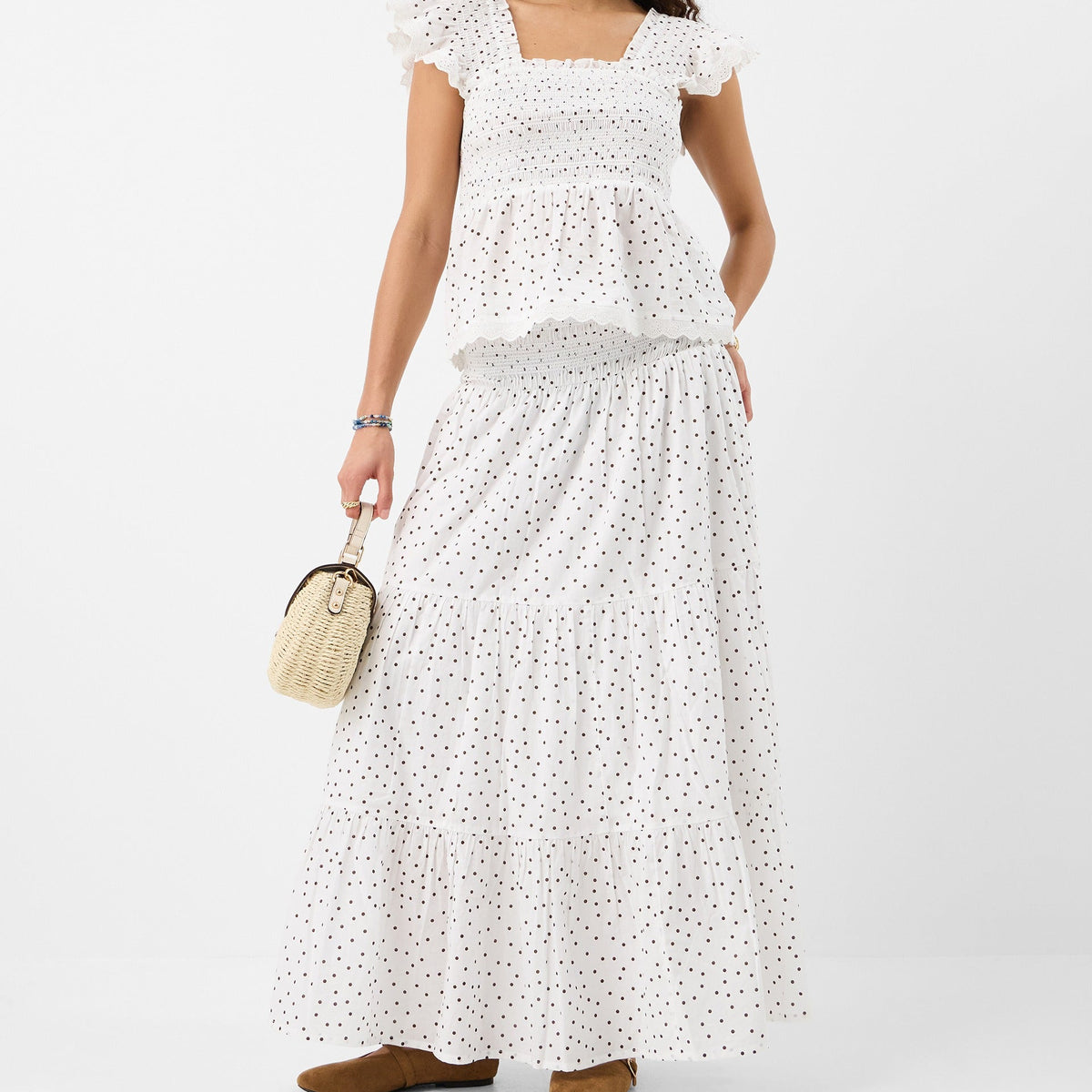 Polka Dot Tiered Maxi Skirt