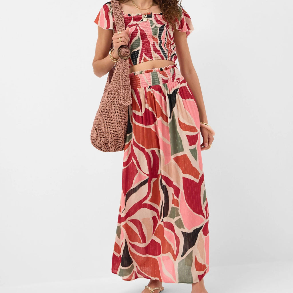Print Smocked Crop Top