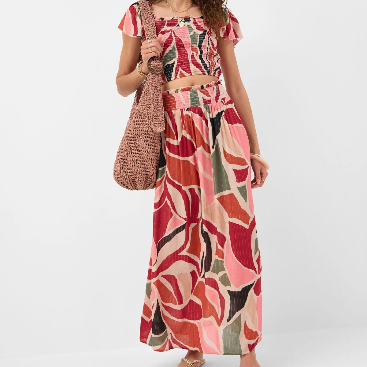 Print Smocked Crop Top