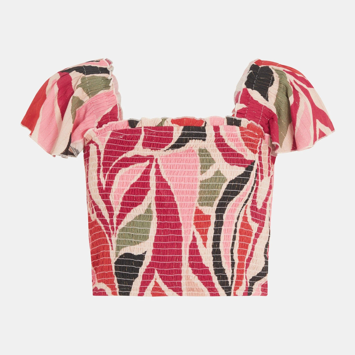 Print Smocked Crop Top