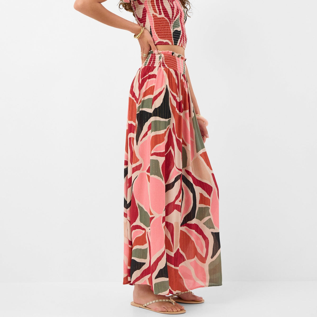 Print Smocked Maxi Skirt