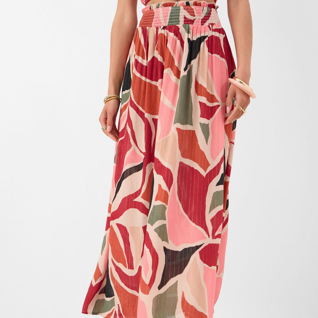Print Smocked Maxi Skirt