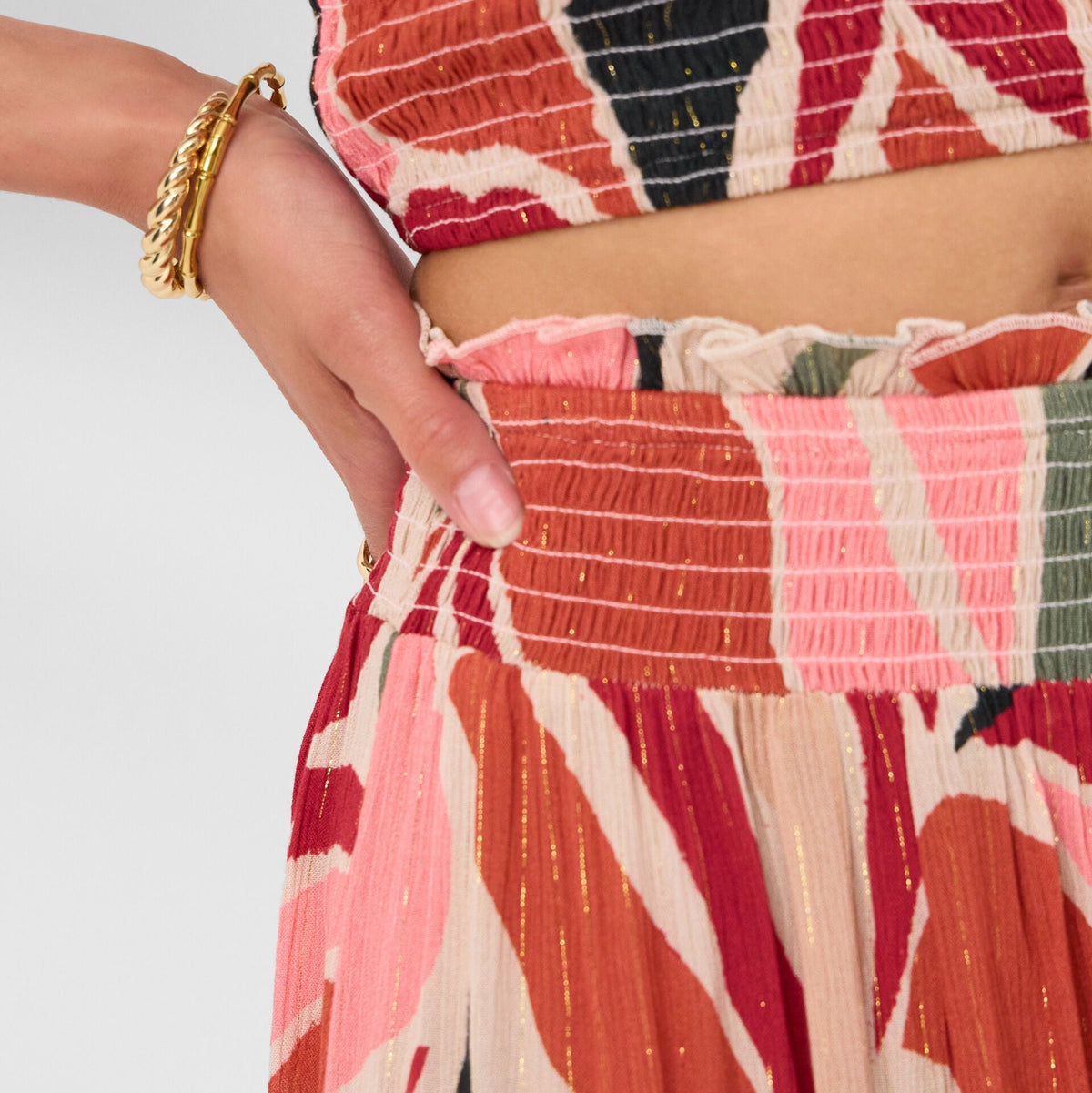 Print Smocked Maxi Skirt